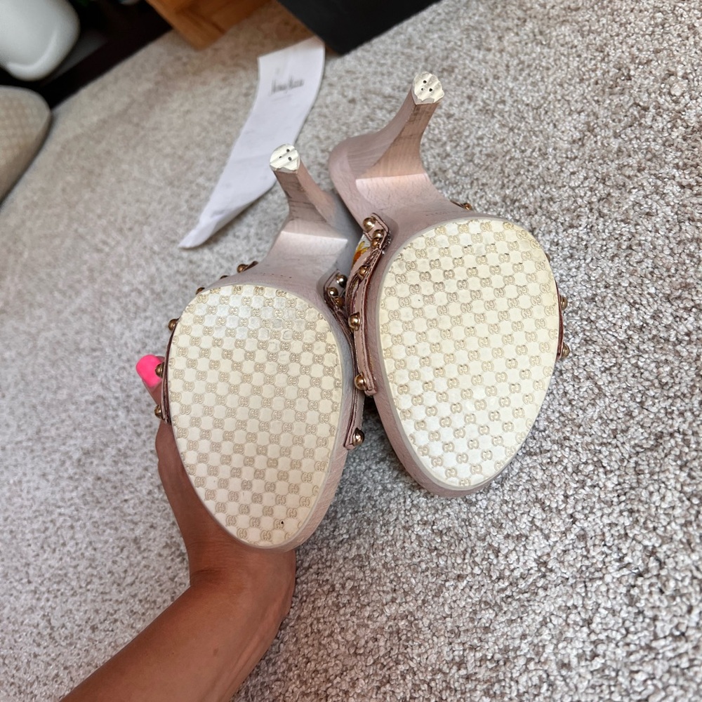 Gucci Floral Canvas Wooden Heels Women’s Size 8 Cream Floral Print Pattern - Picture 5 of 15